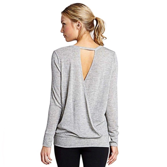 Beyond Yoga Feel the Breeze Heather Gray Sparkle Open Back Sweater Sz M - Picture 1 of 12
